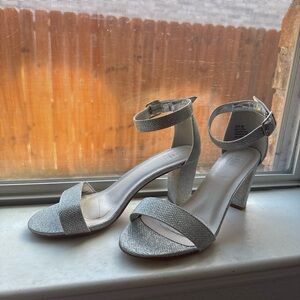 David's Bridal Shimmering Silver Block Heels